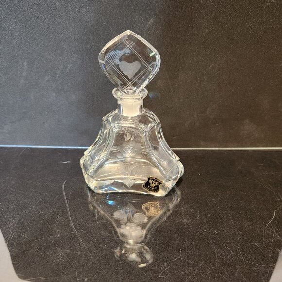 VTG Crystal Perfume Bottle Stopper Hand Etched Golden Crown William Andre - Picture 11 of 14